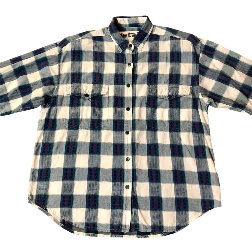 Vintage Details Blouse Womens M Used Plaid - Picture 7 of 11